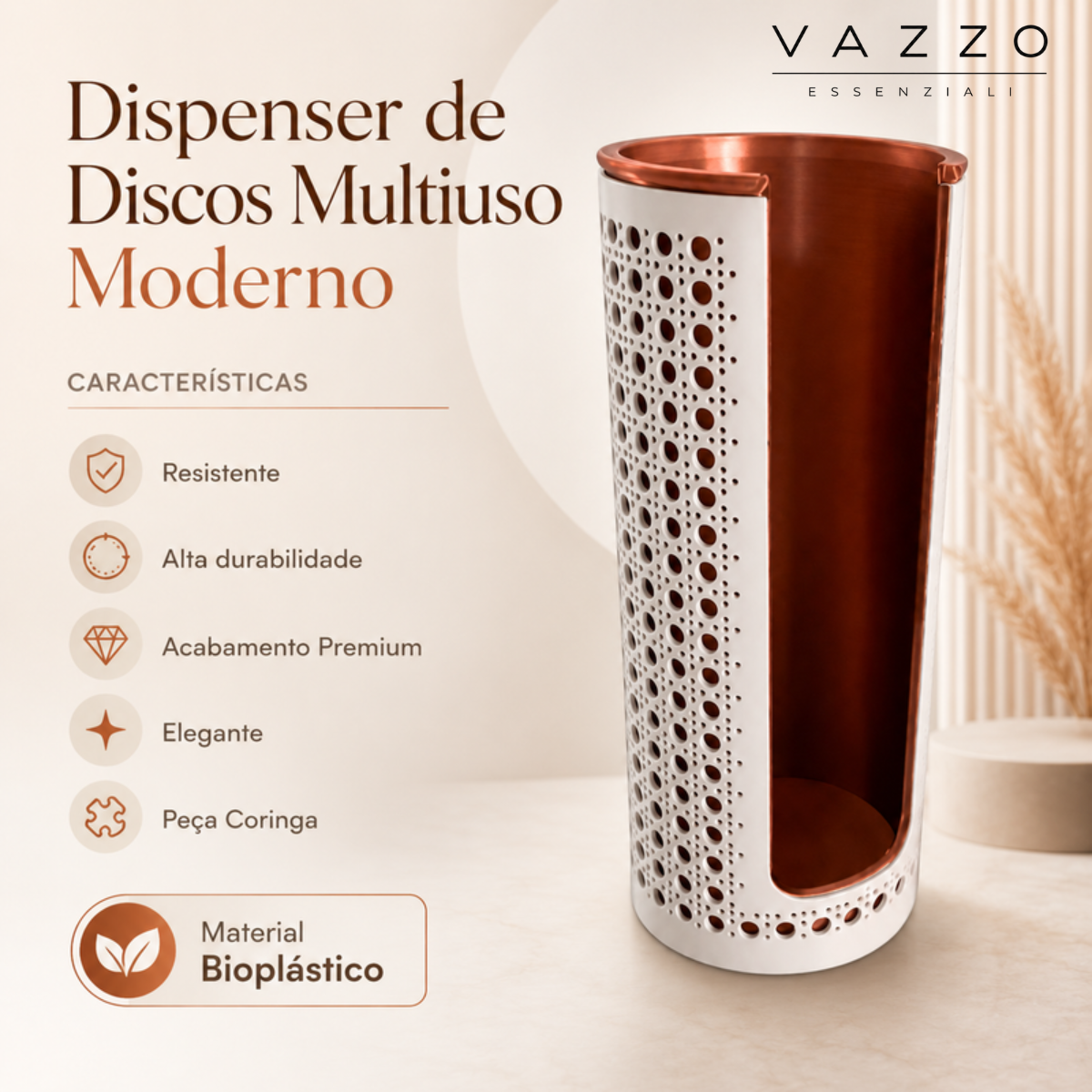 Dispenser de discos de algodão grande palhinha bege 4