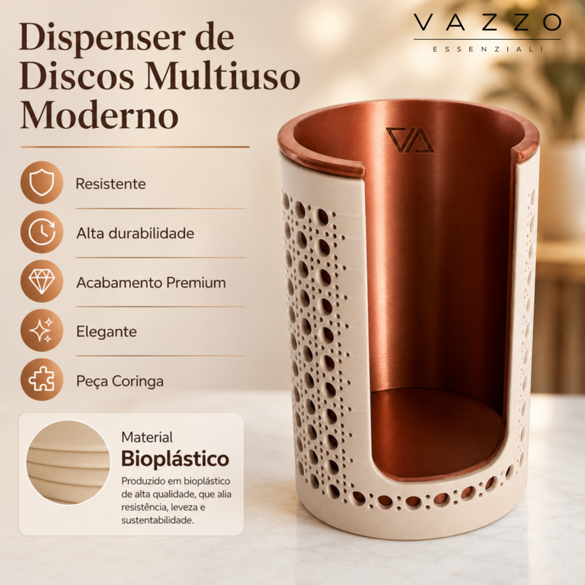 Dispenser de discos de algodão palhinha bege e marrom 4