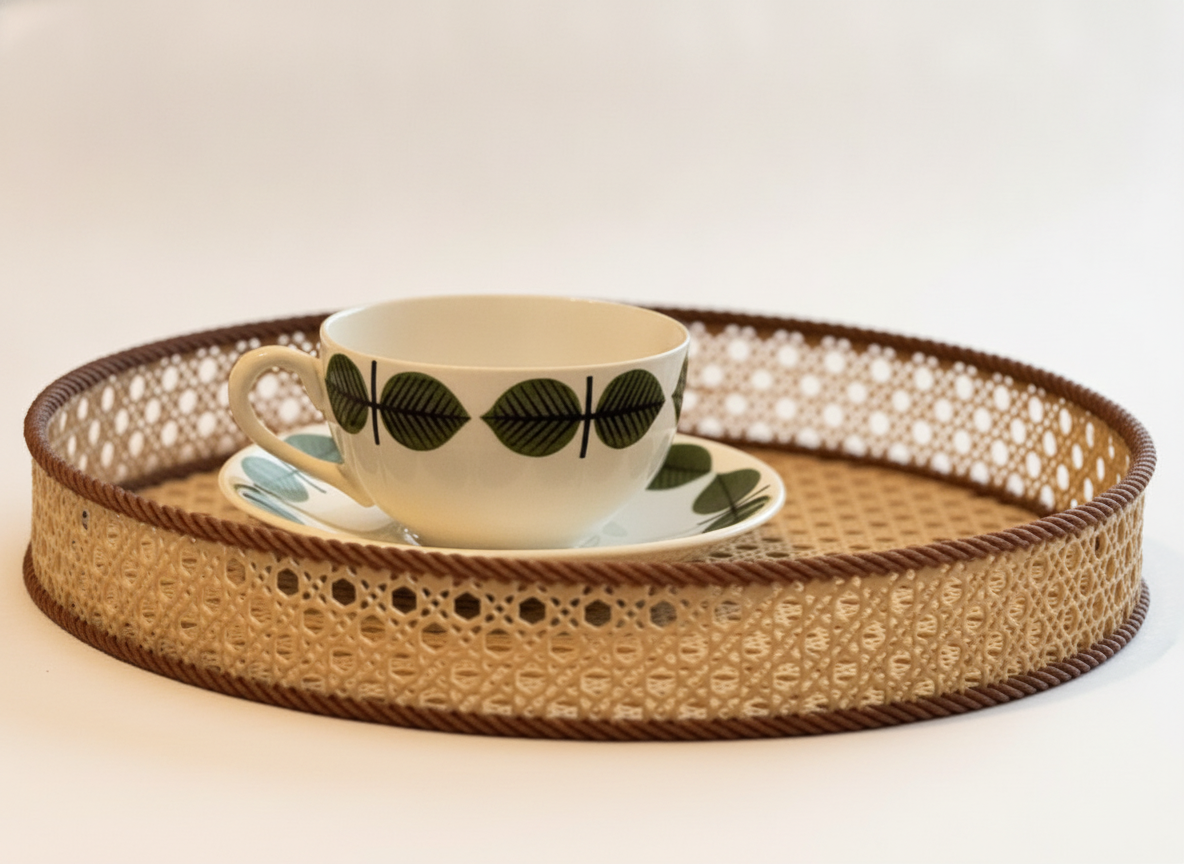 Bandeja decorativa textura rattan organizadora mesa
