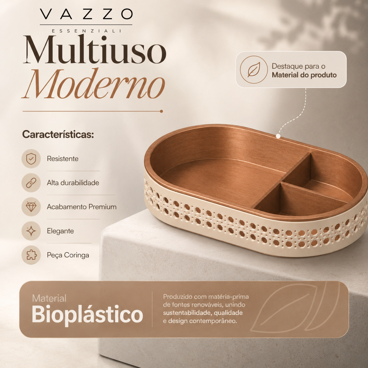 Bandeja porta-joias oval palhinha com nichos 17x10,5cm Vazzo 9