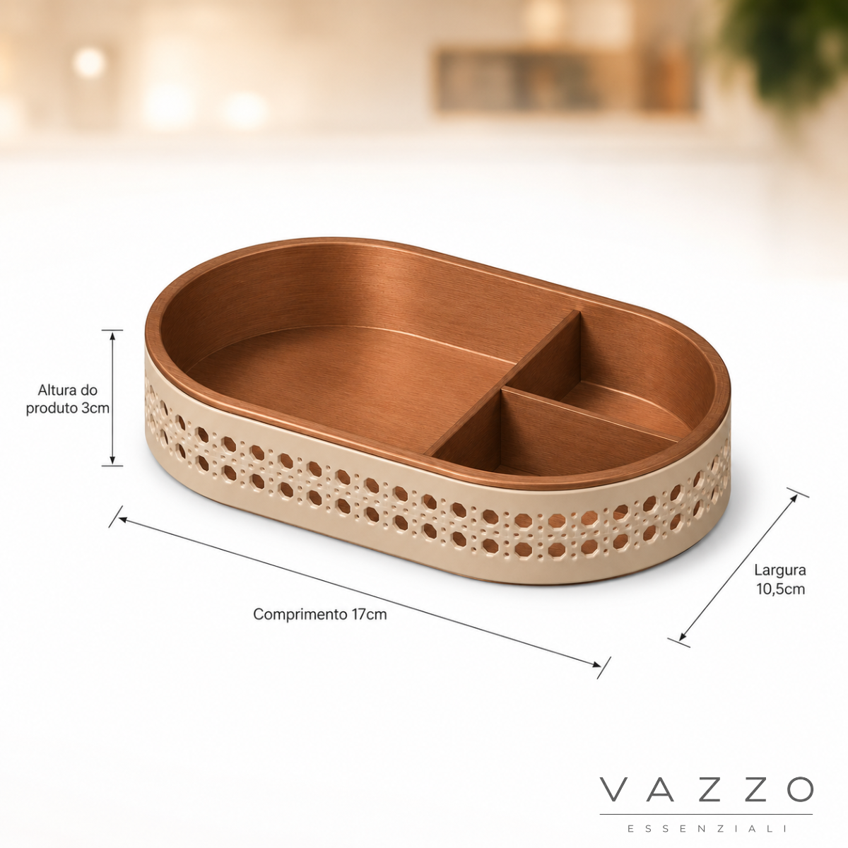 Bandeja porta-joias oval palhinha com nichos 17x10,5cm Vazzo 2