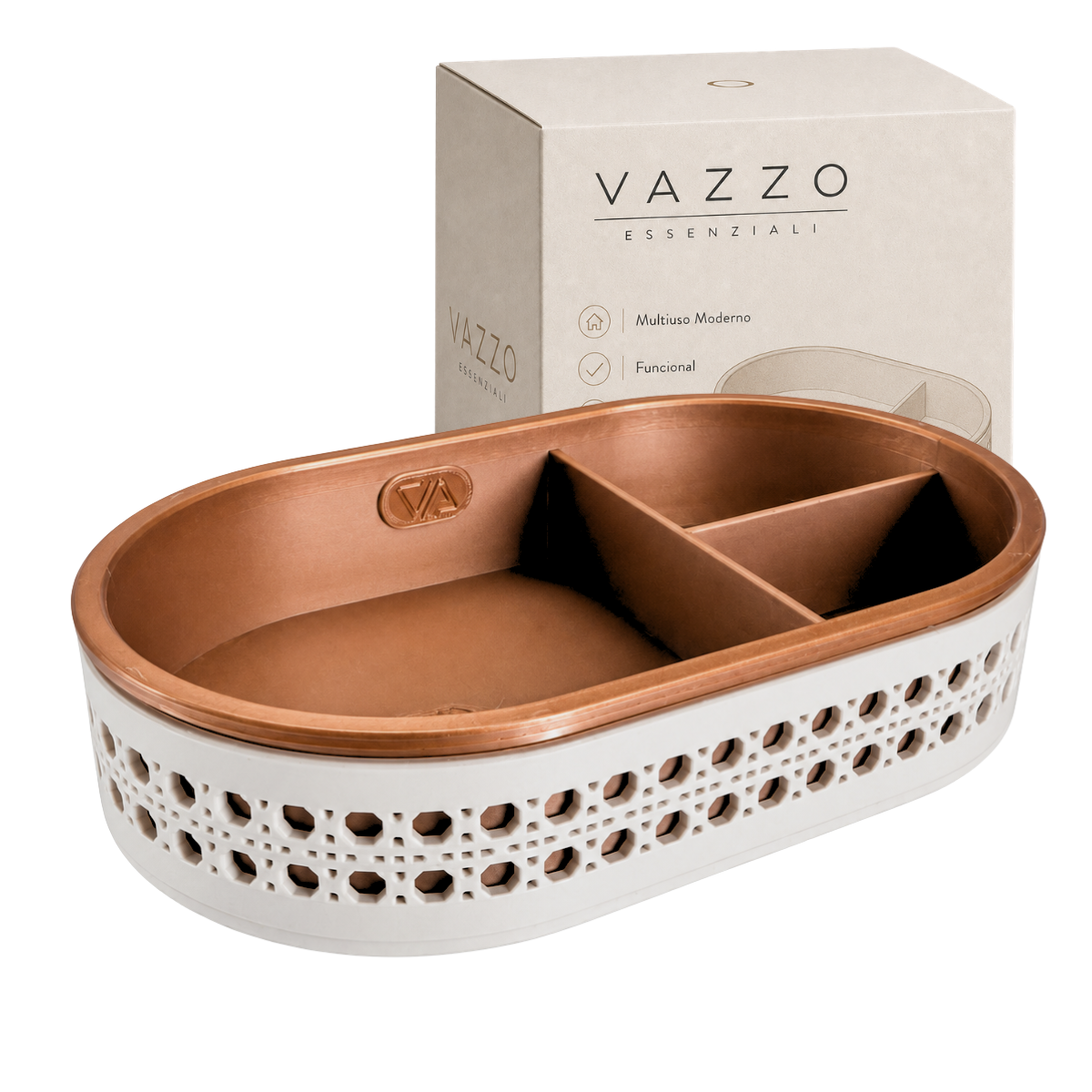 Bandeja porta-joias oval palhinha com nichos 17x10,5cm Vazzo