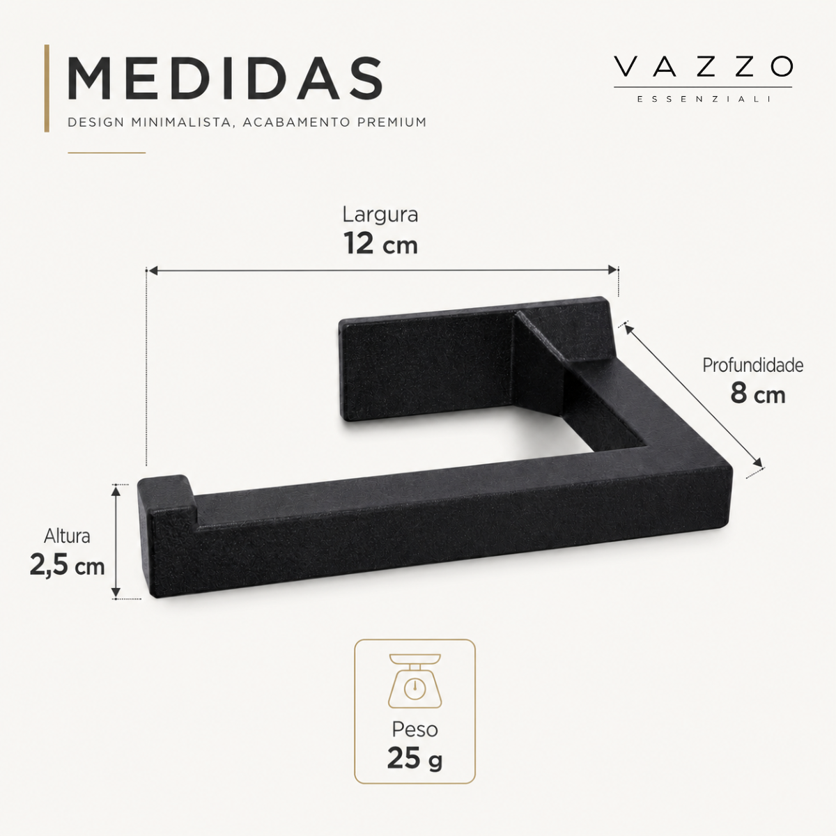 Suporte papel higiênico minimalista parede impresso Vazzo 7