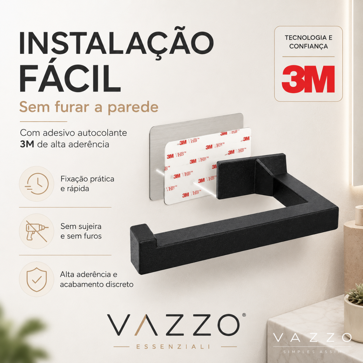 Suporte papel higiênico minimalista parede impresso Vazzo 8