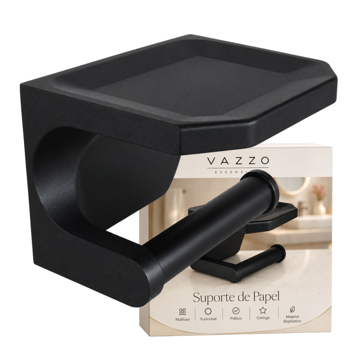 Suporte papel higiênico de parede com prateleira Vazzo