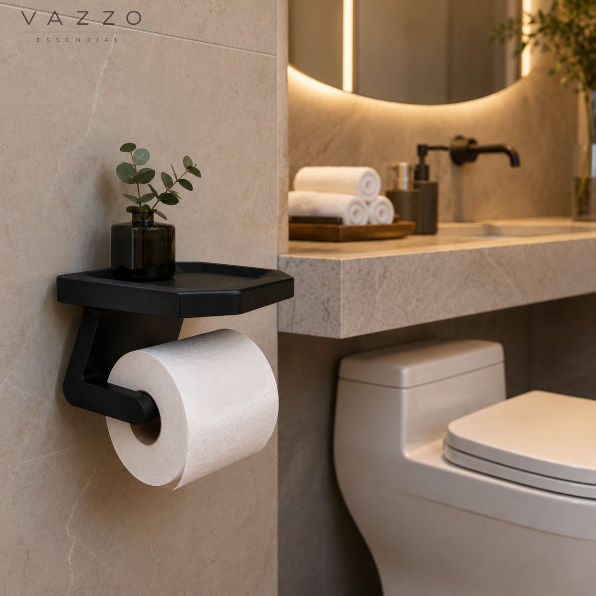 Suporte papel higiênico de parede com prateleira Vazzo 4