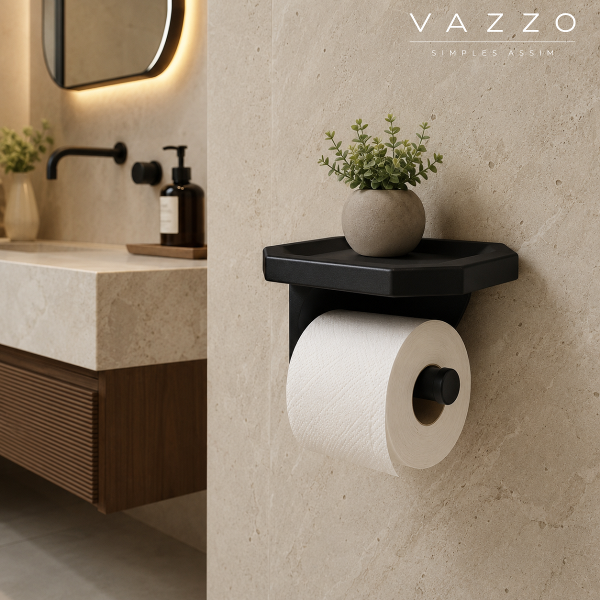Suporte papel higiênico de parede com prateleira Vazzo 8