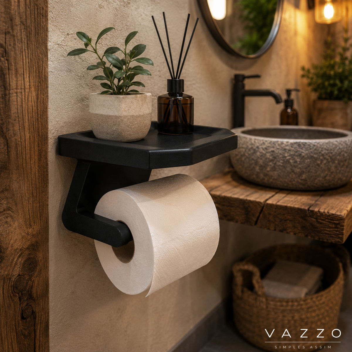Suporte papel higiênico de parede com prateleira Vazzo 9