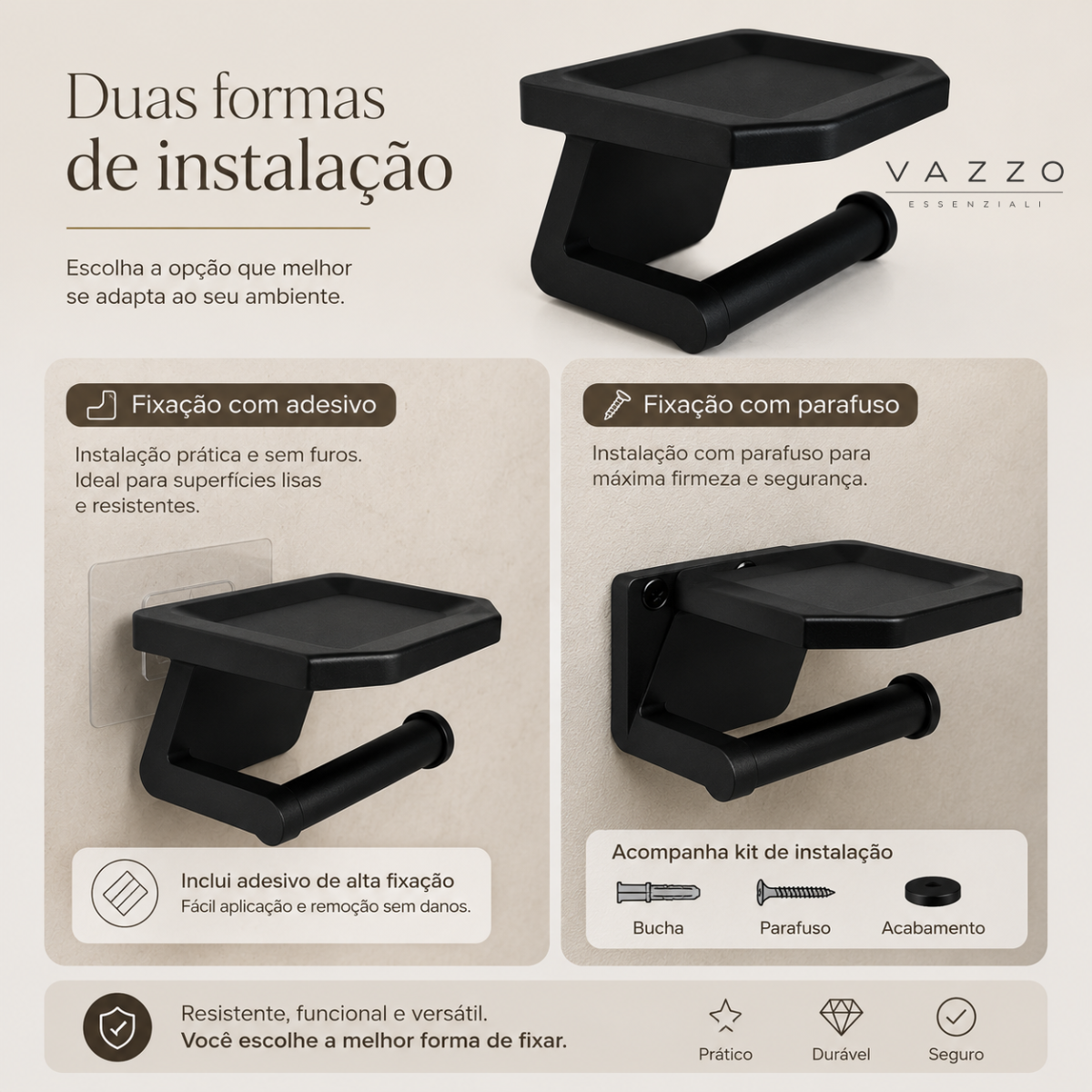 Suporte papel higiênico de parede com prateleira Vazzo 5