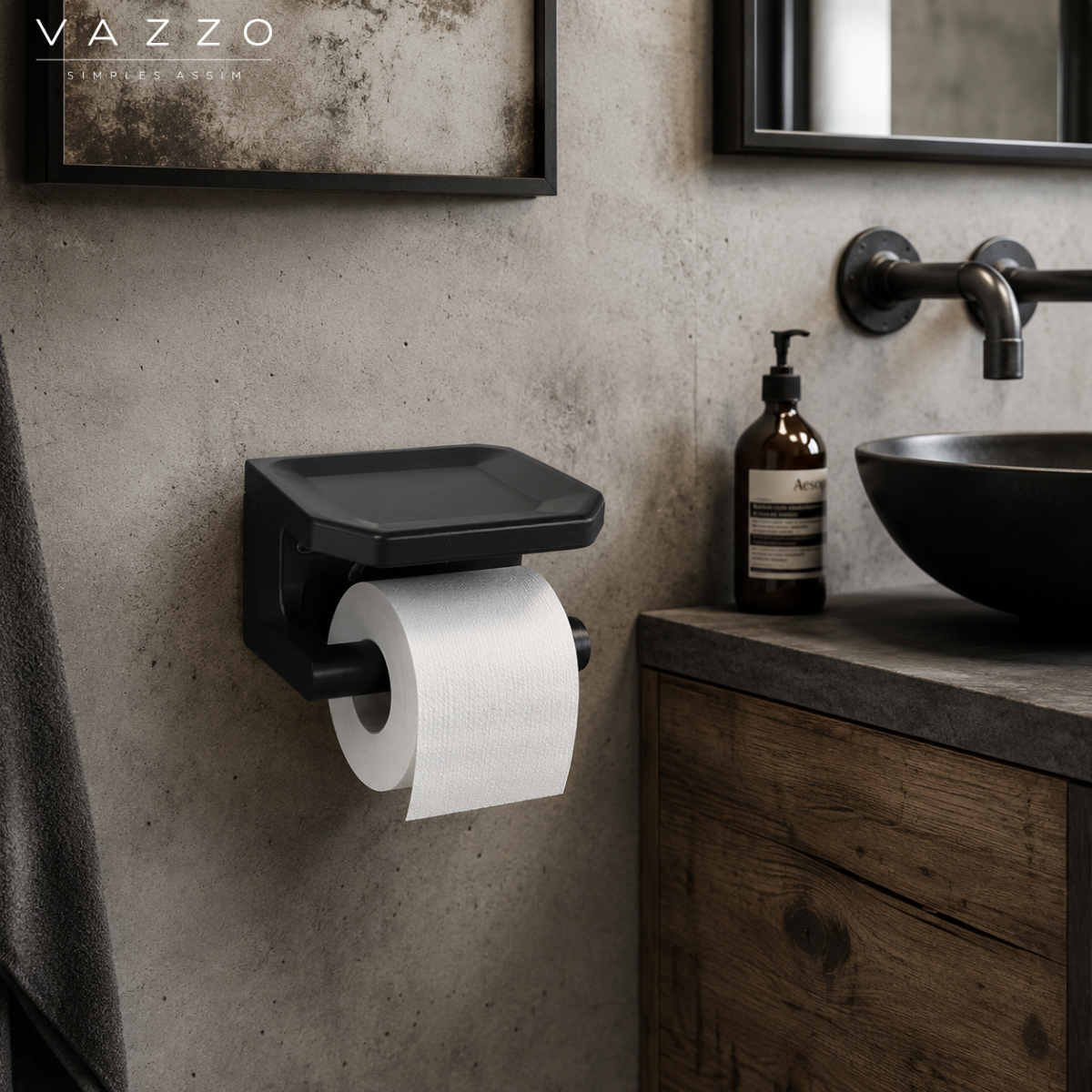 Suporte papel higiênico de parede com prateleira Vazzo 10