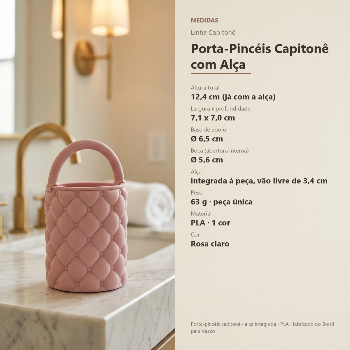 Porta Pincéis Maquiagem Capitonê com Alça Organizador Vazzo 8