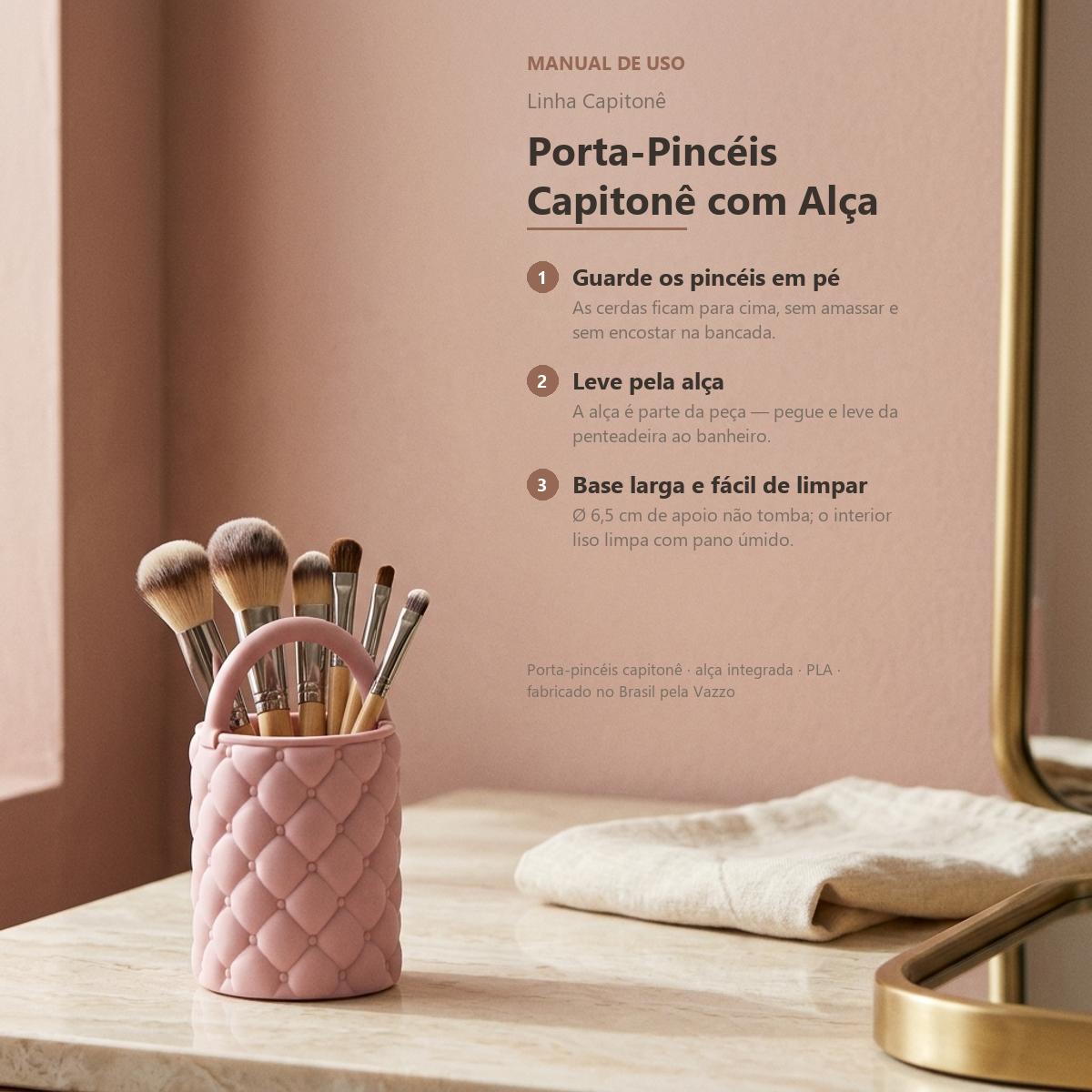 Porta Pincéis Maquiagem Capitonê com Alça Organizador Vazzo 9