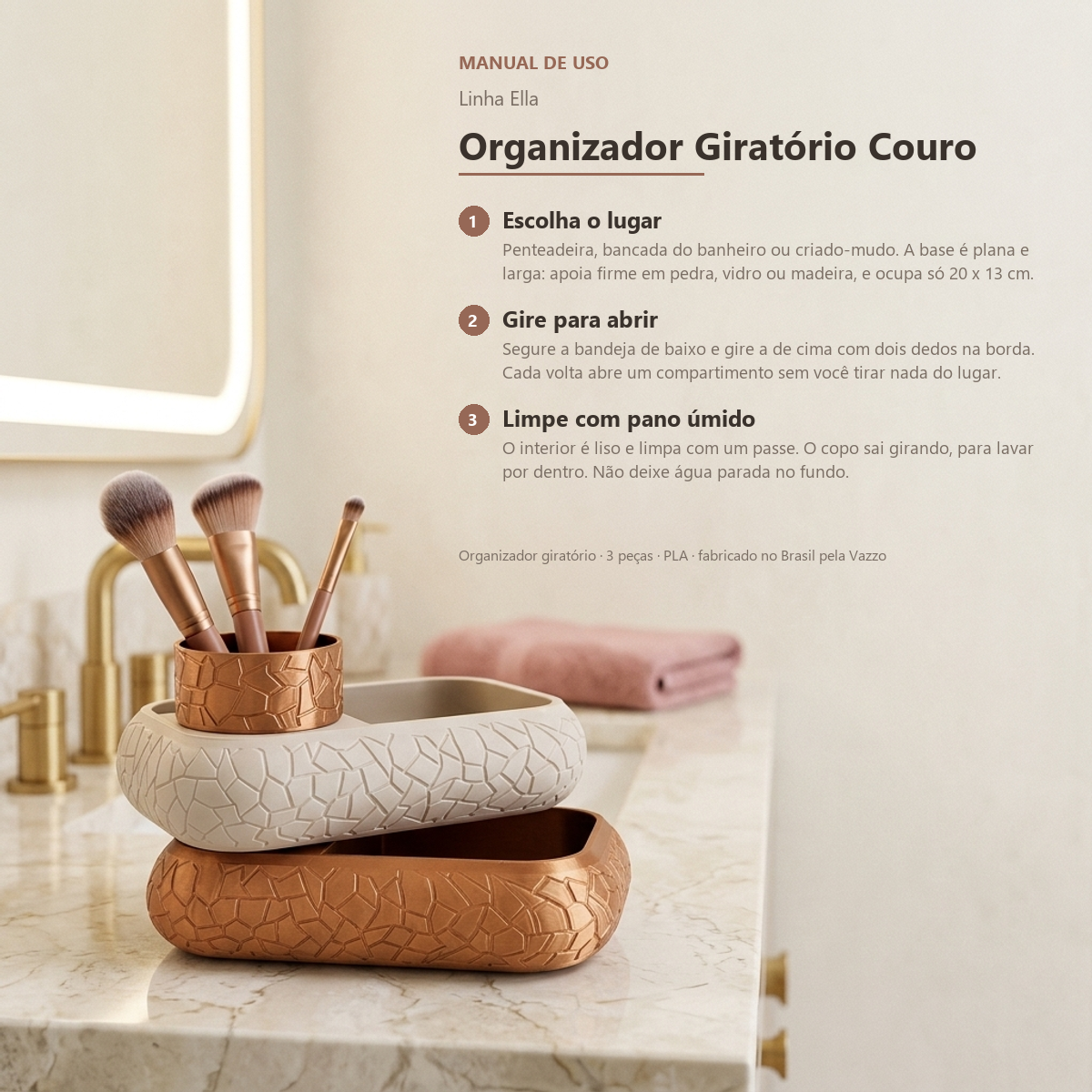 Organizador Giratório de Maquiagem Porta Pincéis Vazzo 11