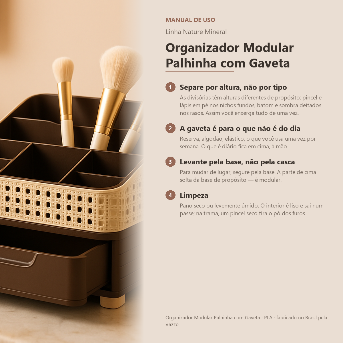 Organizador Maquiagem Com Gaveta E Divisórias Palhinha 21cm 9