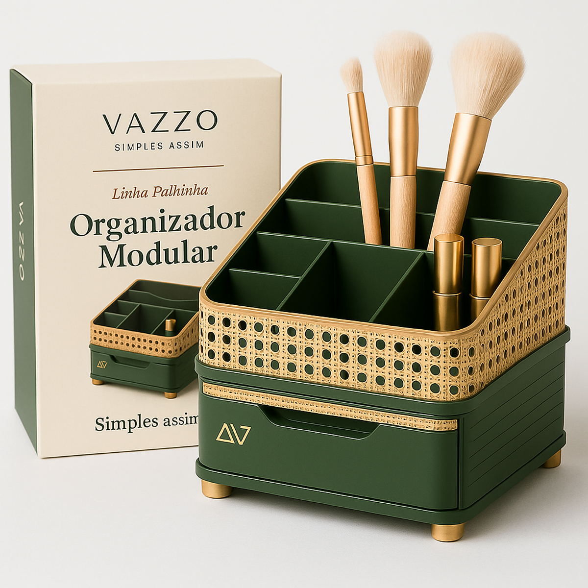 Organizador Maquiagem Com Gaveta E Divisórias Palhinha 21cm