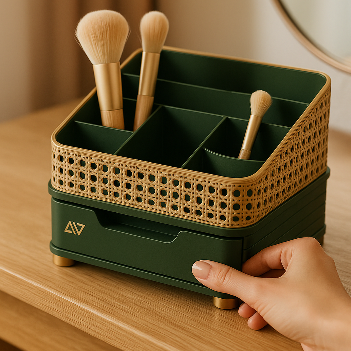 Organizador Maquiagem Com Gaveta E Divisórias Palhinha 21cm 6