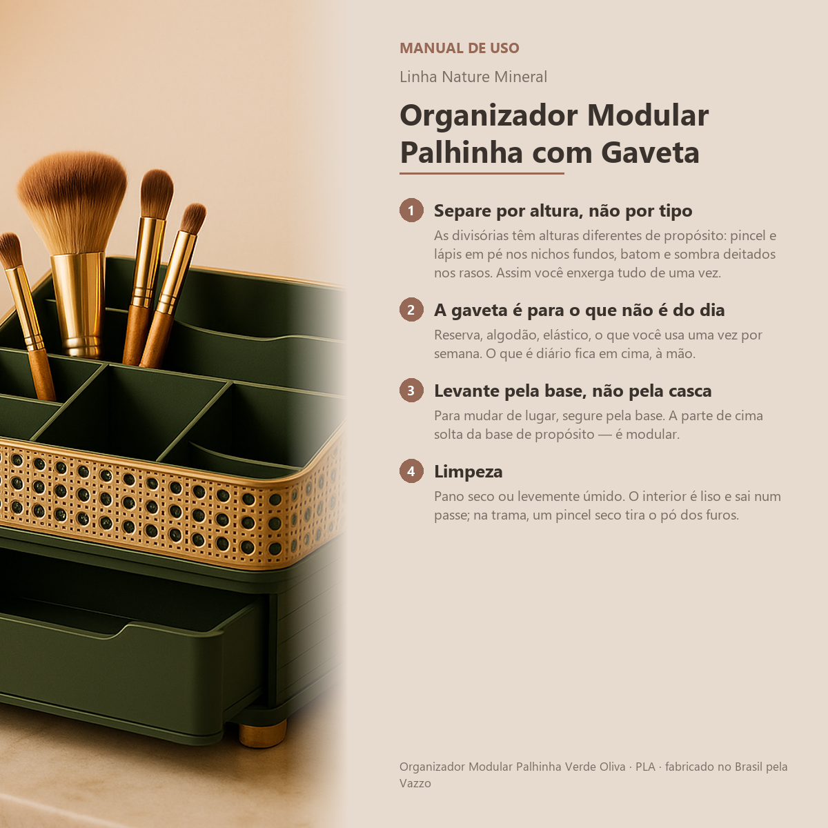 Organizador Maquiagem Com Gaveta E Divisórias Palhinha 21cm 9