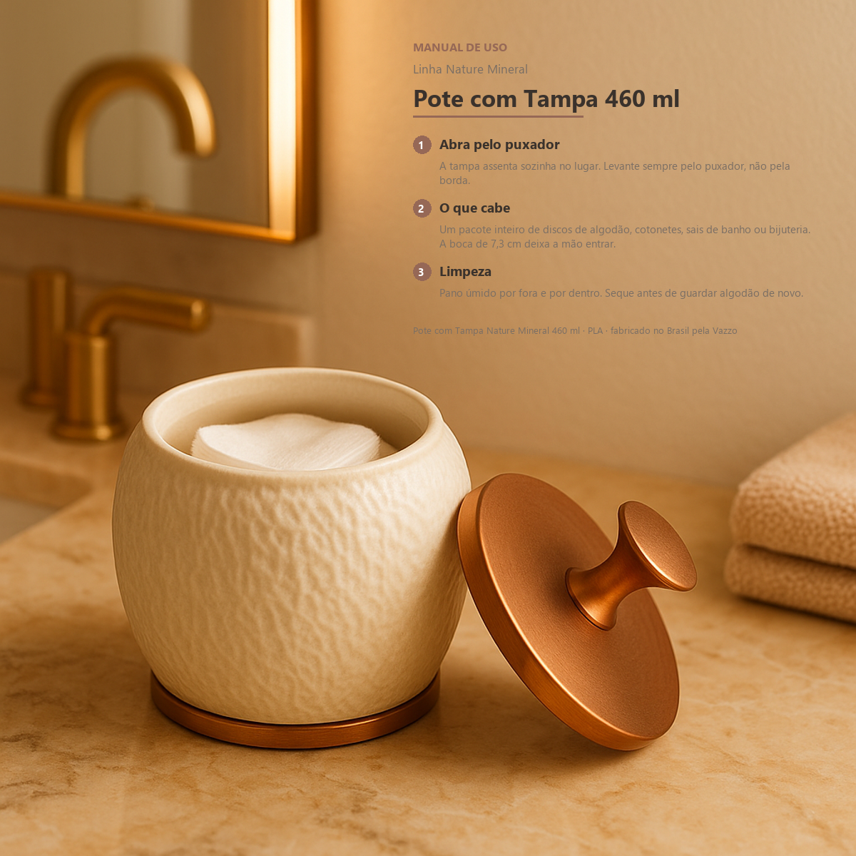 Pote Com Tampa Porta Algodão Cotonete Banheiro 460ml 9