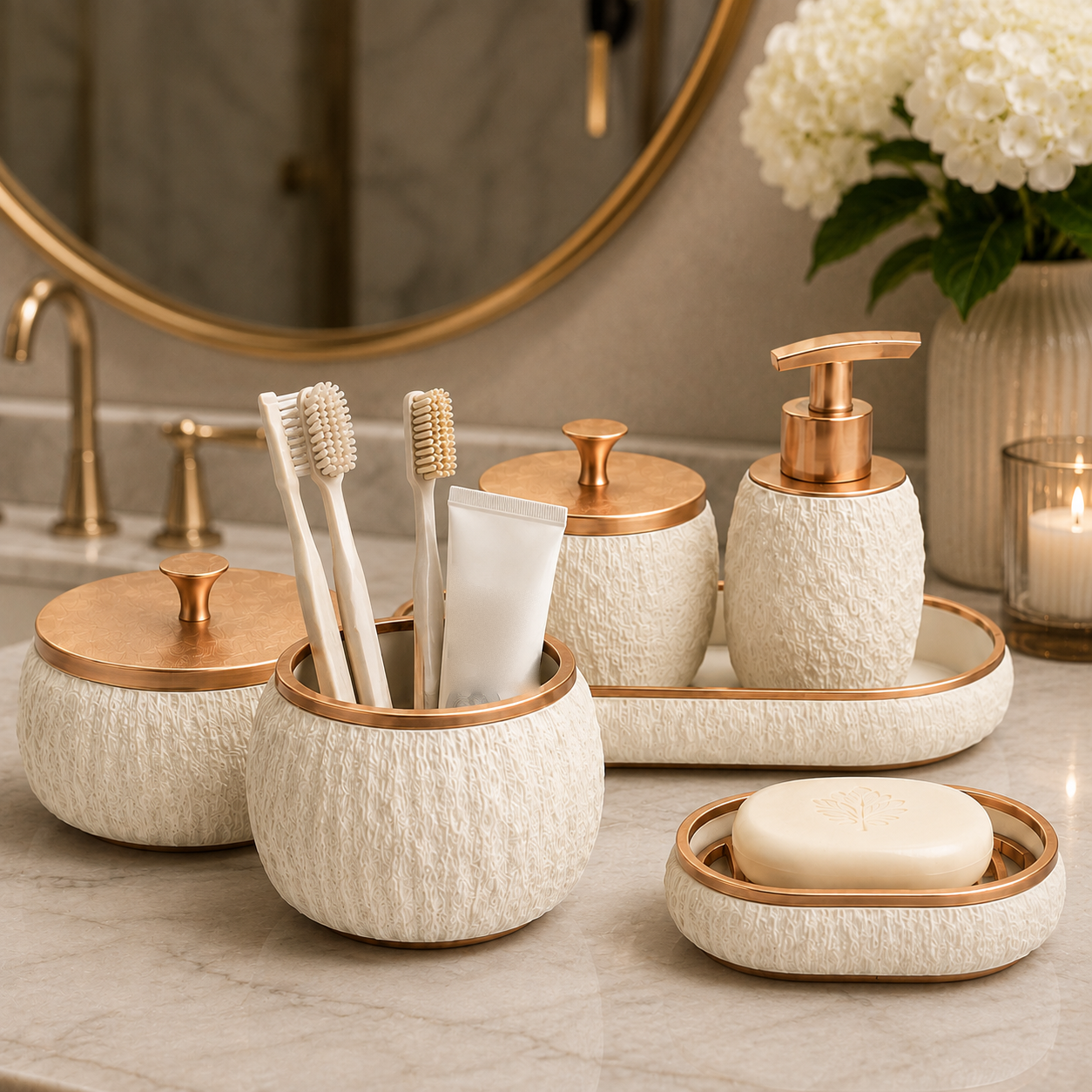 Kit Banheiro 6 Peças Dispenser Saboneteira Bandeja Pote 2