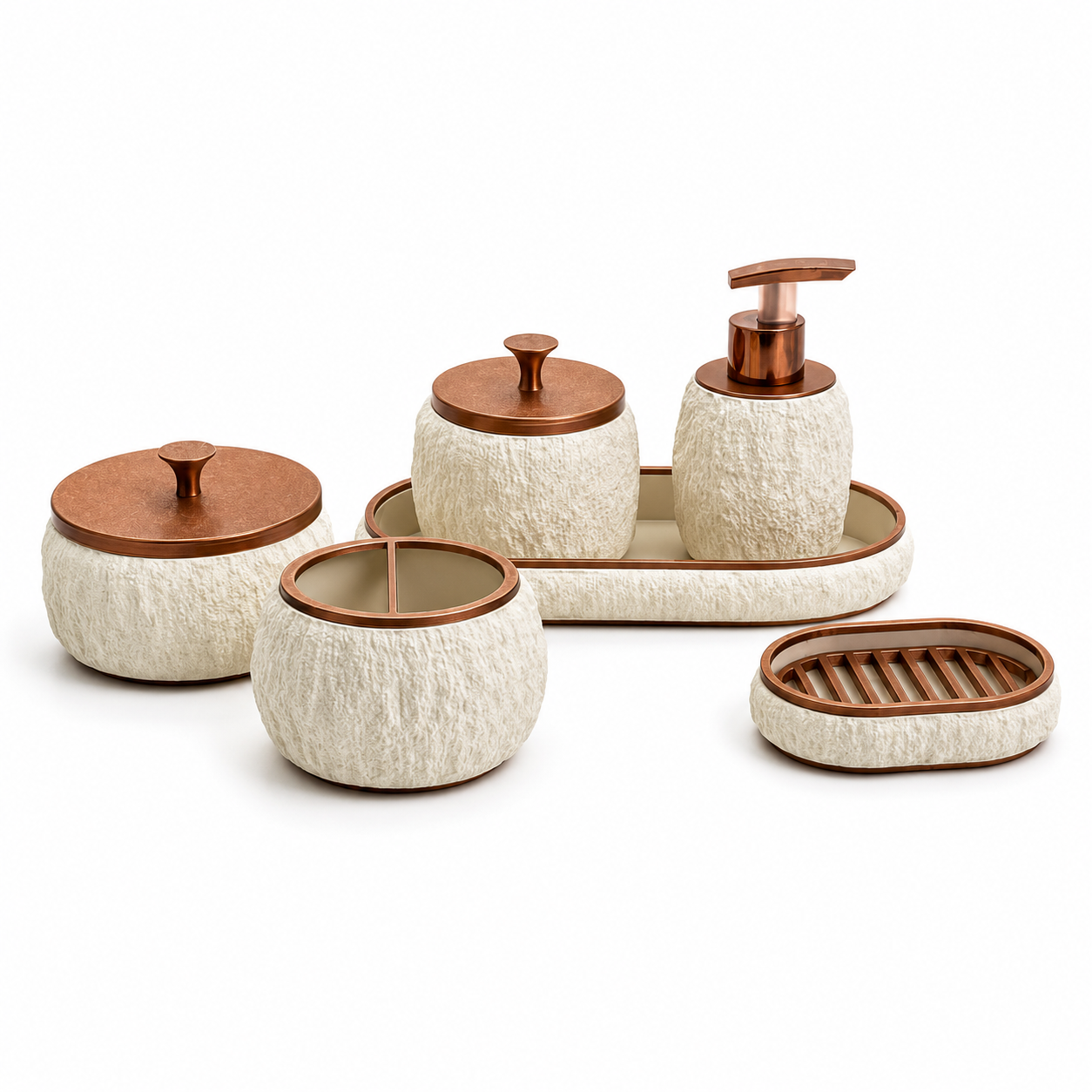 Kit Banheiro 6 Peças Dispenser Saboneteira Bandeja Pote 4