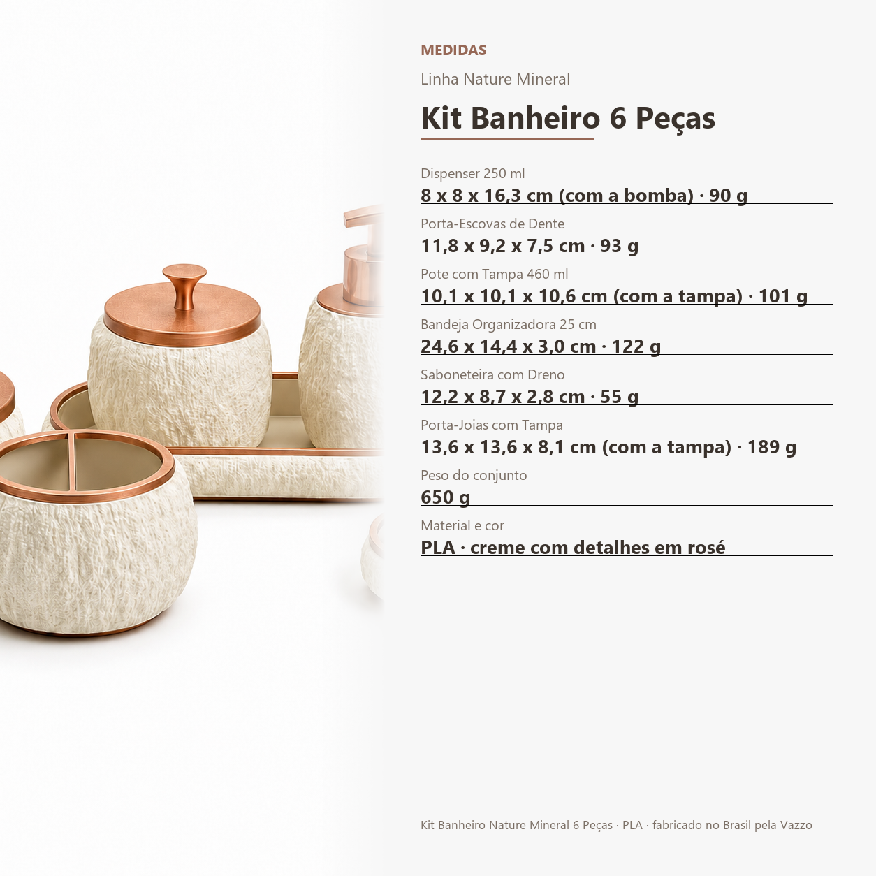 Kit Banheiro 6 Peças Dispenser Saboneteira Bandeja Pote 9