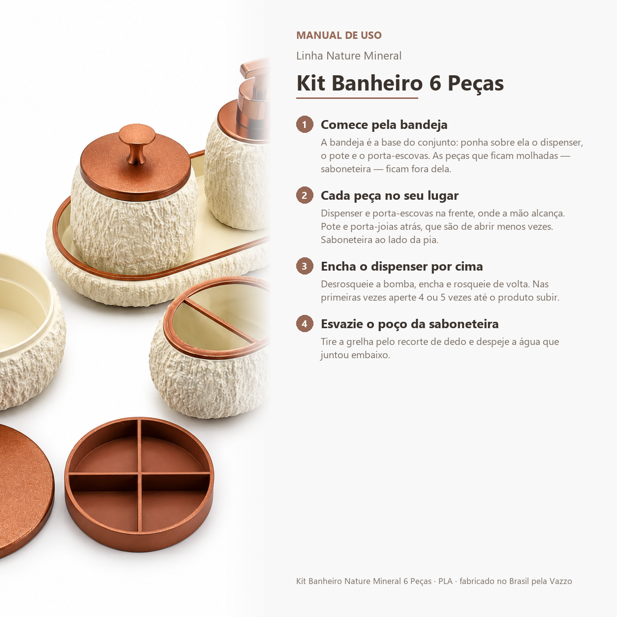 Kit Banheiro 6 Peças Dispenser Saboneteira Bandeja Pote 10