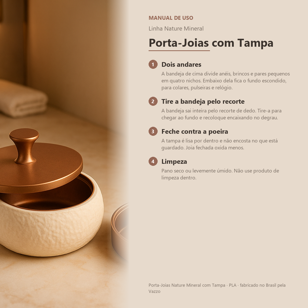 Porta Joias Com Tampa Bandeja Divisória 4 Nichos Anéis 9