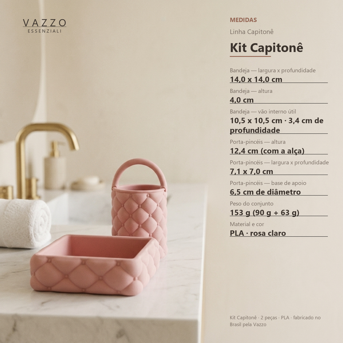 Kit Bandeja e Porta Pincéis Capitonê Penteadeira Vazzo 8
