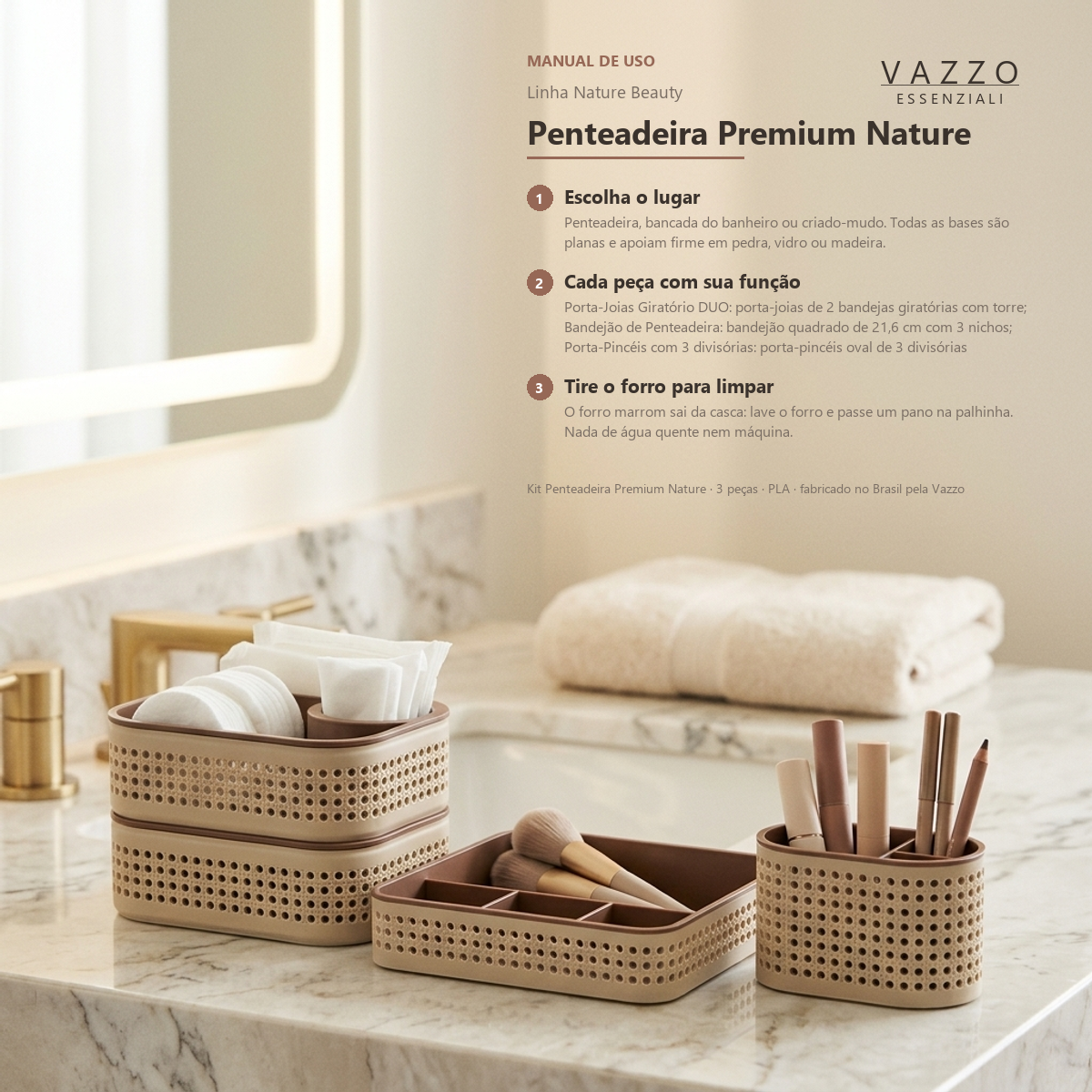 Kit Penteadeira Premium Nature Palhinha Vazzo 9