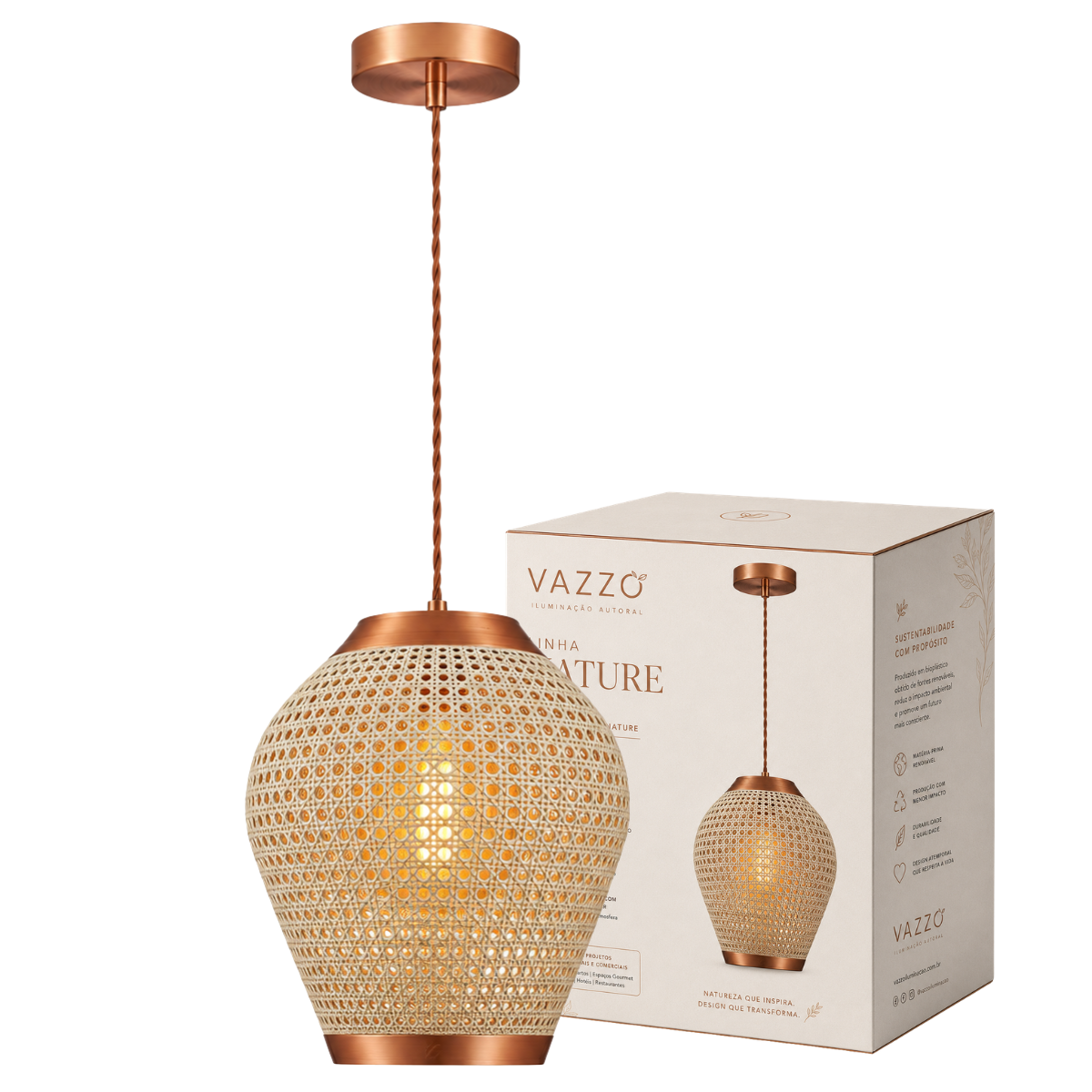 Pendente Rústico Trama Palhinha 15cm E27 Bivolt Vazzo