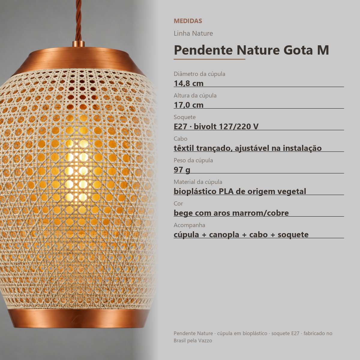 Pendente Rústico Trama Palhinha 15cm E27 Bivolt Vazzo 9