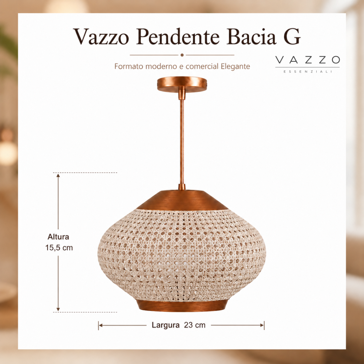 Pendente Rústico Trama Palhinha Baixo 23cm E27 Vazzo 8