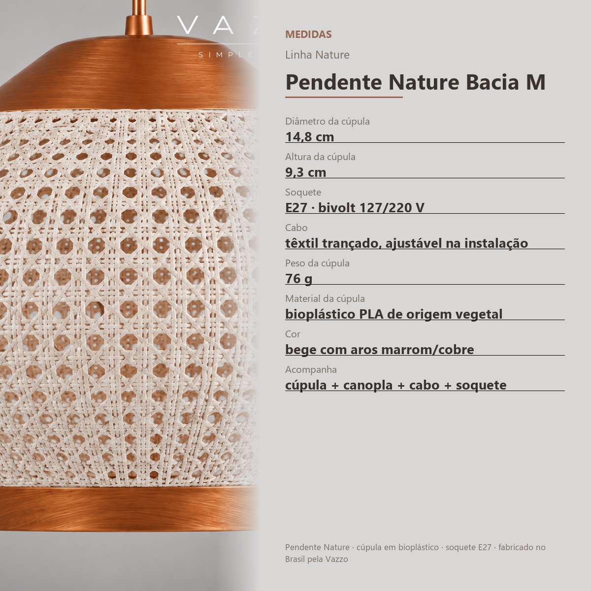 Pendente Rústico Trama Palhinha Baixo 15cm E27 Vazzo 8