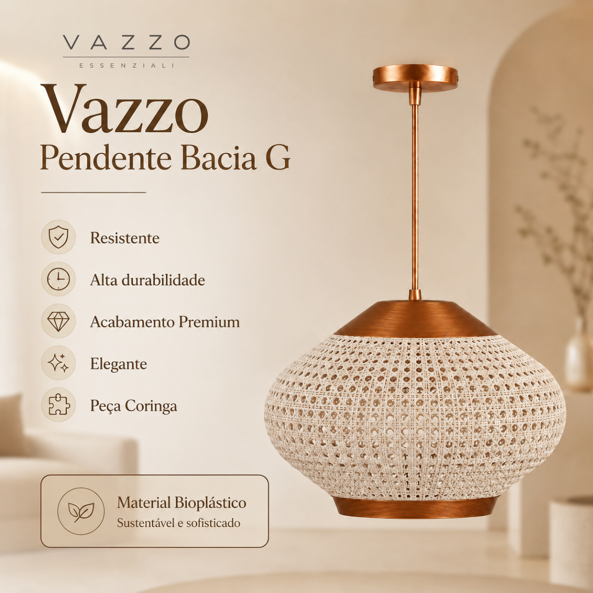 Pendente Rústico Trama Palhinha Baixo 15cm E27 Vazzo 10