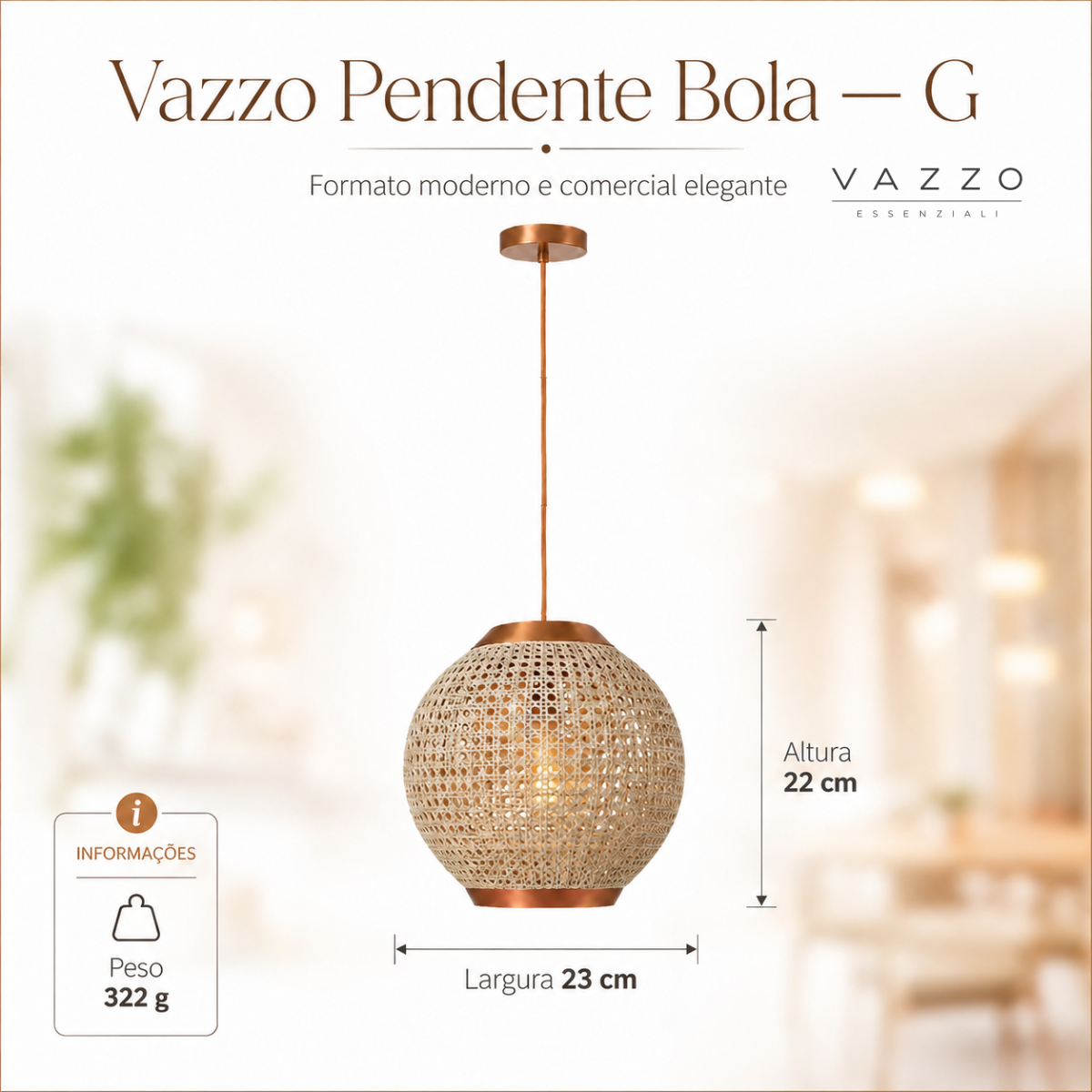 Pendente Rústico Trama Palhinha Redondo 23cm E27 Vazzo 9